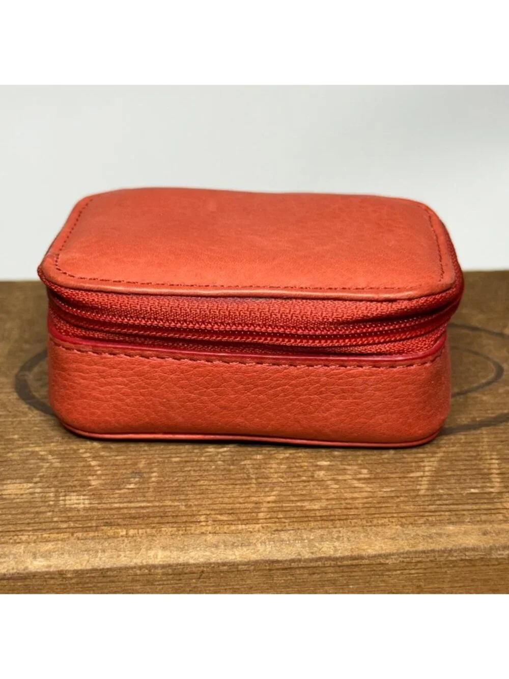 Fossil Red Leather Small Zip Around Travel Jewelry Case